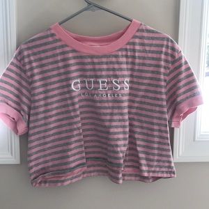 Guess pink and grey striped cropped tee